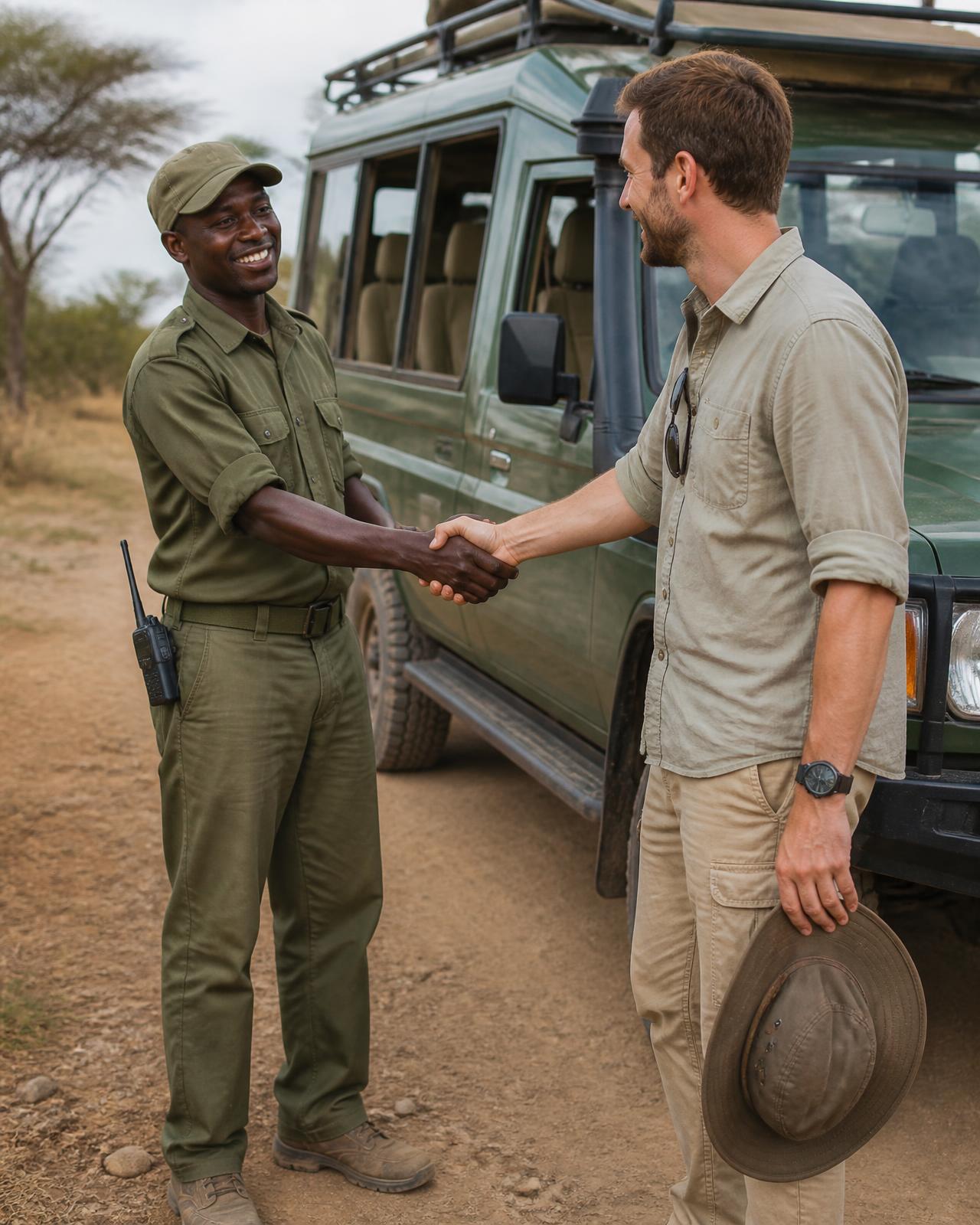Kenyan guide with guests in the bush